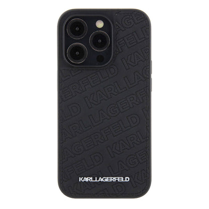iPhone 15 Pro Max Kılıf Karl Lagerfeld Orjinal Lisanslı Metal Yazı Logolu Dikişli Logo Arka Yüzey Kapitone Kapak