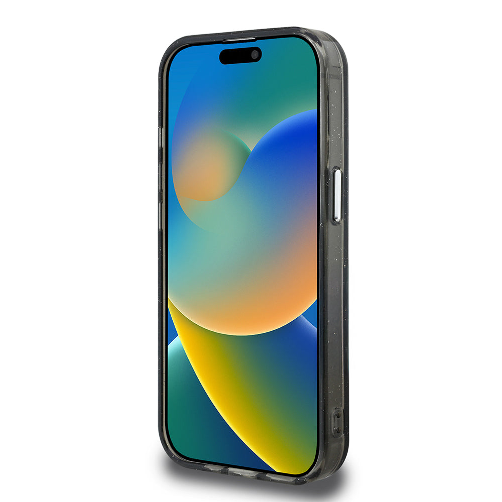 iPhone 15 Pro Max Kılıf Karl Lagerfeld Orjinal Lisanslı Parlayan Simli Karl & Choupette Sketch Logo Kapak