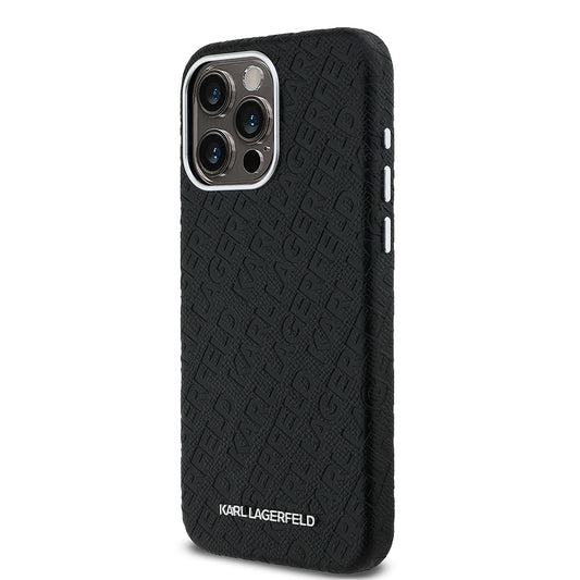 iPhone 15 Pro Max Kılıf Karl Lagerfeld Orjinal Lisanslı PU Deri Damgalı Metal Yazı Logolu Kapak