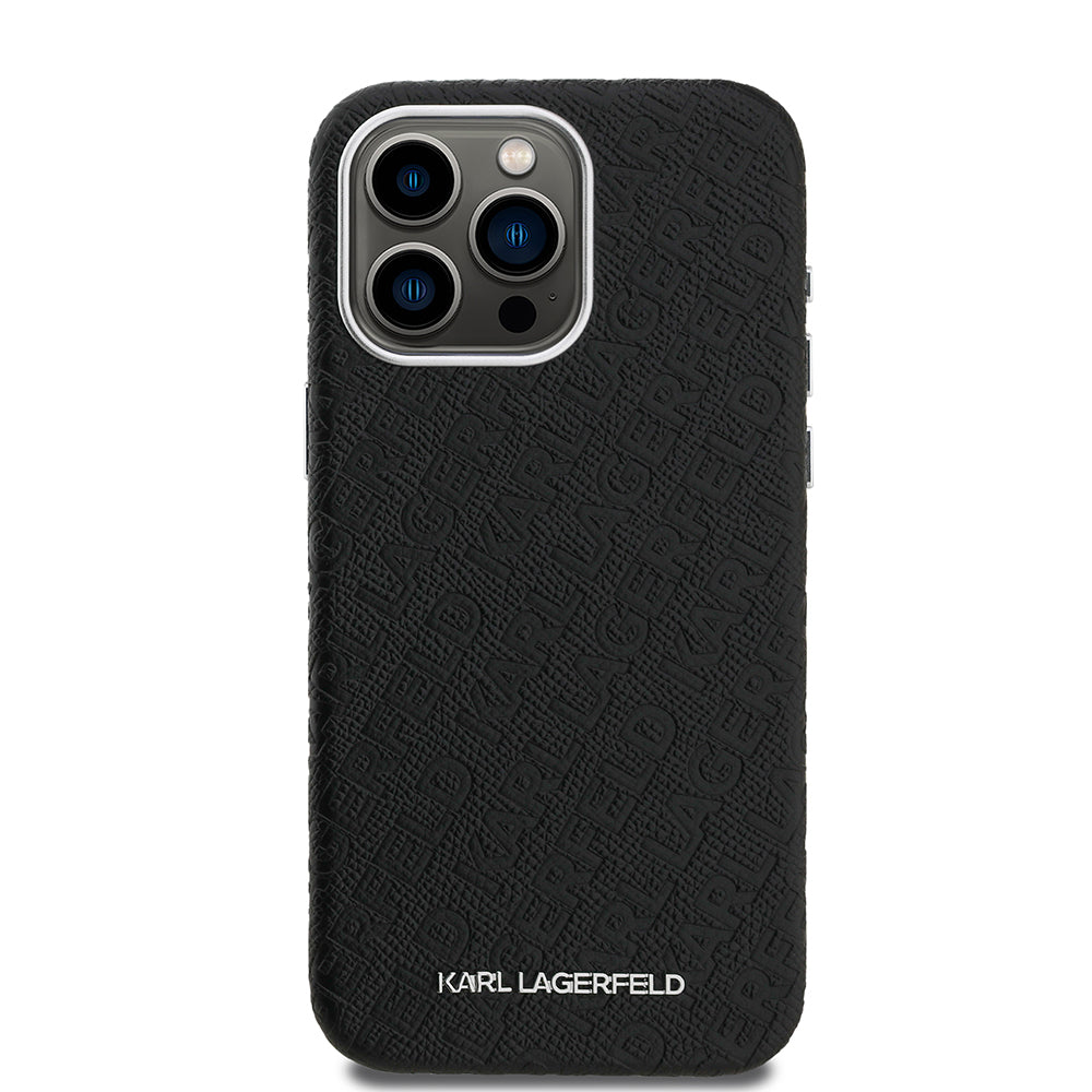 iPhone 15 Pro Max Kılıf Karl Lagerfeld Orjinal Lisanslı PU Deri Damgalı Metal Yazı Logolu Kapak