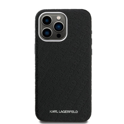 iPhone 15 Pro Max Kılıf Karl Lagerfeld Orjinal Lisanslı PU Deri Damgalı Metal Yazı Logolu Kapak