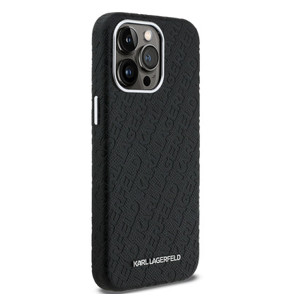 iPhone 15 Pro Max Kılıf Karl Lagerfeld Orjinal Lisanslı PU Deri Damgalı Metal Yazı Logolu Kapak