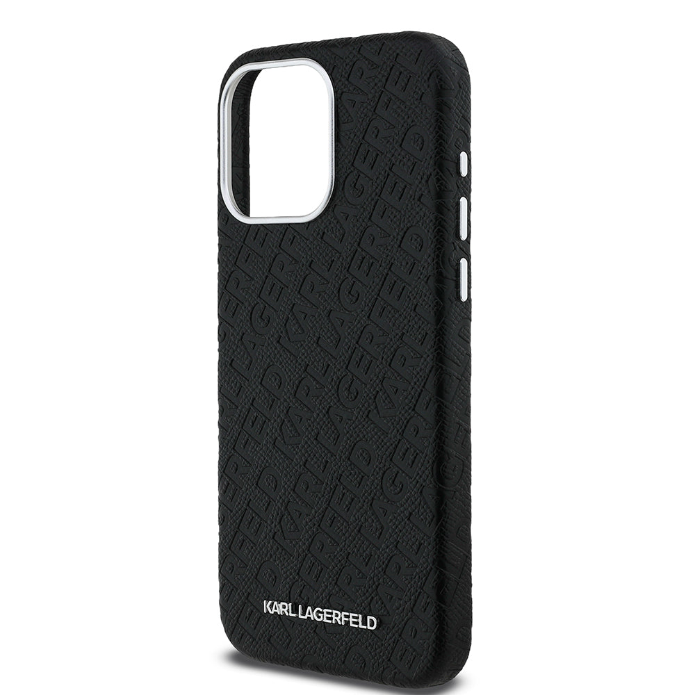 iPhone 15 Pro Max Kılıf Karl Lagerfeld Orjinal Lisanslı PU Deri Damgalı Metal Yazı Logolu Kapak