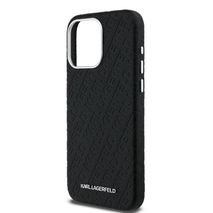 iPhone 15 Pro Max Kılıf Karl Lagerfeld Orjinal Lisanslı PU Deri Damgalı Metal Yazı Logolu Kapak