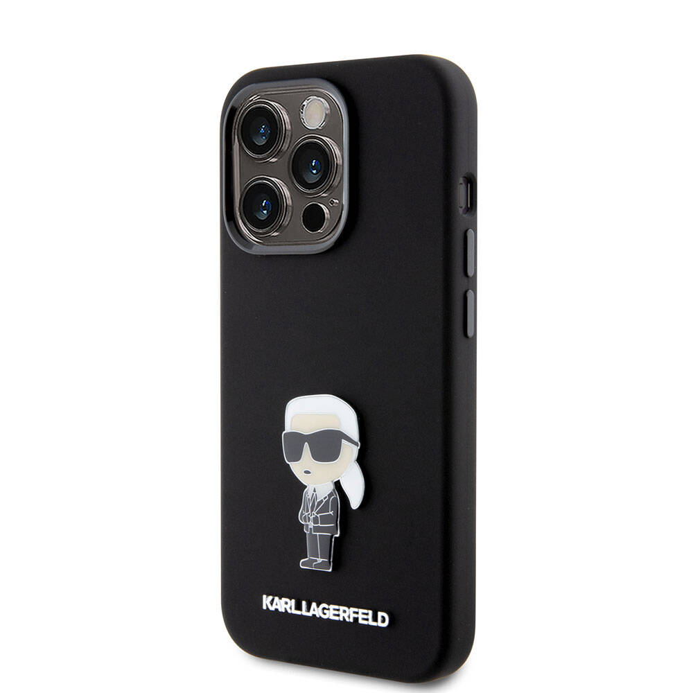 iPhone 15 Pro Max Kılıf Karl Lagerfeld Silikon İkonik Metal Logo Orjinal Lisanslı Kapak