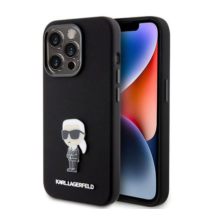 iPhone 15 Pro Max Kılıf Karl Lagerfeld Silikon İkonik Metal Logo Orjinal Lisanslı Kapak
