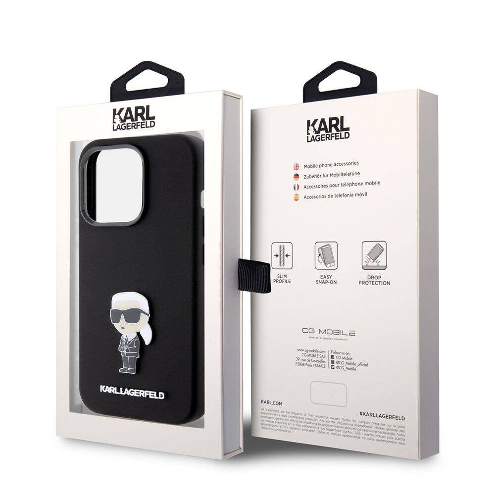 iPhone 15 Pro Max Kılıf Karl Lagerfeld Silikon İkonik Metal Logo Orjinal Lisanslı Kapak