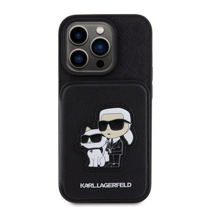 iPhone 15 Pro Max Kılıf Karl Lagerfeld Standlı Kartlıklı Saffiano K&C Metal Logo Orjinal Lisanslı Kapak