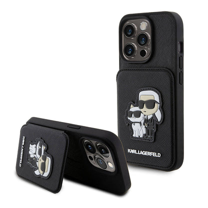 iPhone 15 Pro Max Kılıf Karl Lagerfeld Standlı Kartlıklı Saffiano K&C Metal Logo Orjinal Lisanslı Kapak