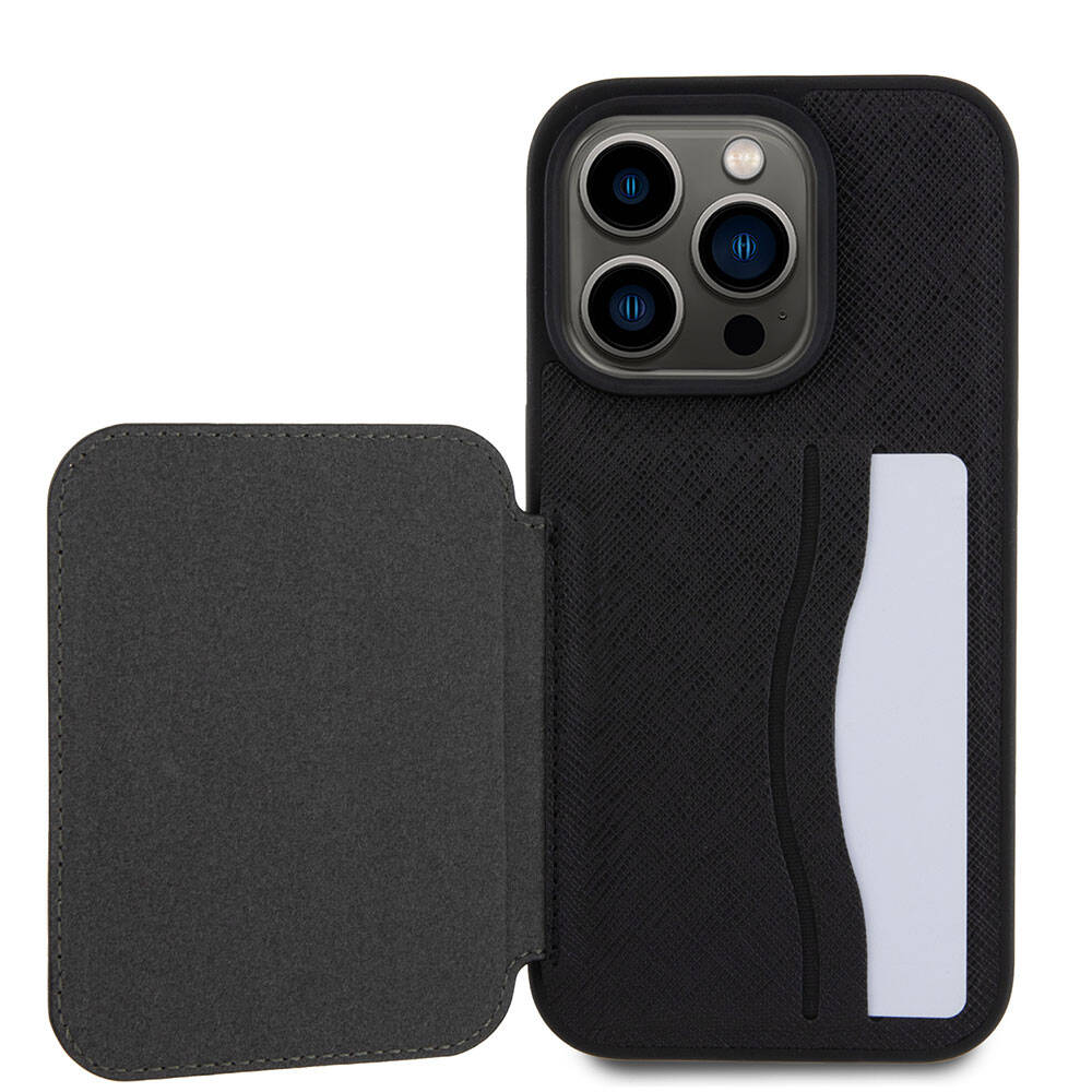 iPhone 15 Pro Max Kılıf Karl Lagerfeld Standlı Kartlıklı Saffiano K&C Metal Logo Orjinal Lisanslı Kapak