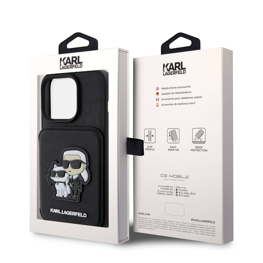 iPhone 15 Pro Max Kılıf Karl Lagerfeld Standlı Kartlıklı Saffiano K&C Metal Logo Orjinal Lisanslı Kapak
