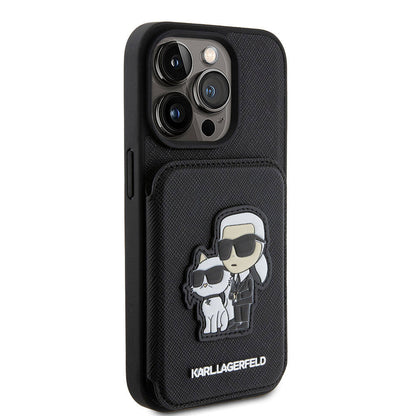 iPhone 15 Pro Max Kılıf Karl Lagerfeld Standlı Kartlıklı Saffiano K&C Metal Logo Orjinal Lisanslı Kapak