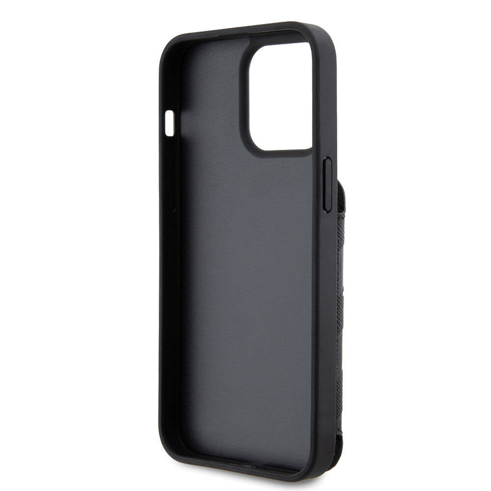 iPhone 15 Pro Max Kılıf Karl Lagerfeld Standlı Kartlıklı Saffiano Monogram İkonik Metal Logo Orjinal Lisanslı Kapak