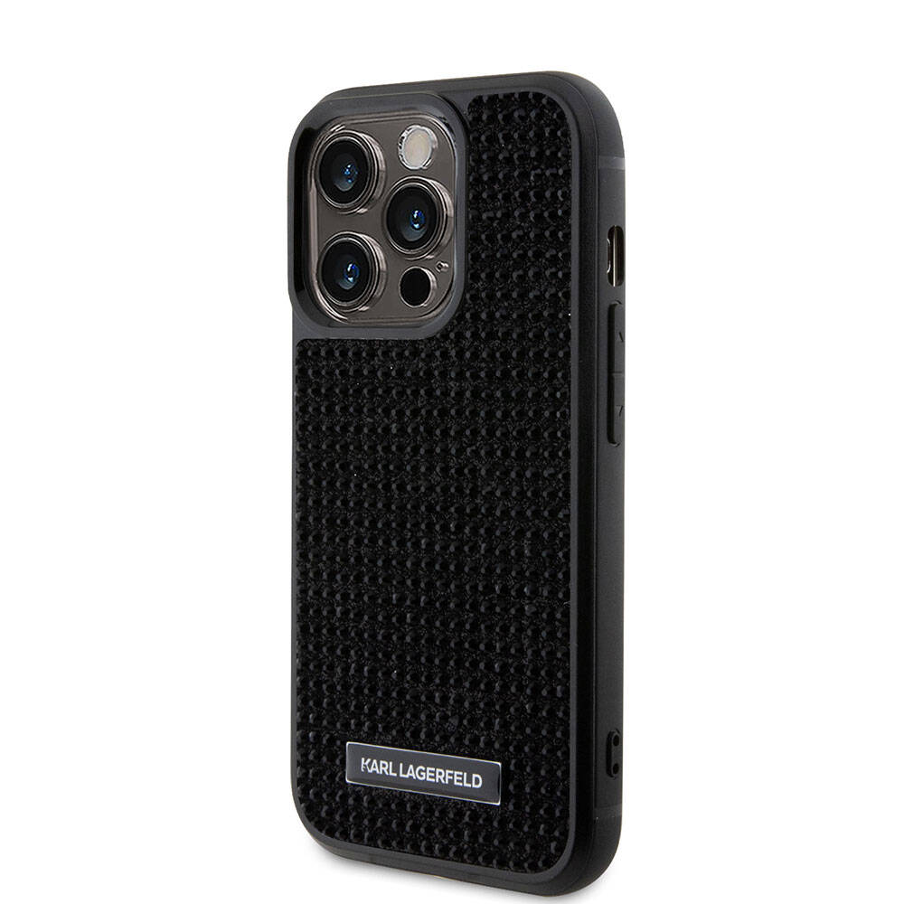 iPhone 15 Pro Max Kılıf Karl Lagerfeld Taşlı Metal Logo Orjinal Lisanslı Kapak