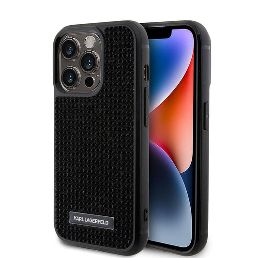 iPhone 15 Pro Max Kılıf Karl Lagerfeld Taşlı Metal Logo Orjinal Lisanslı Kapak
