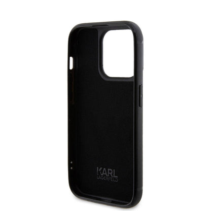 iPhone 15 Pro Max Kılıf Karl Lagerfeld Taşlı Metal Logo Orjinal Lisanslı Kapak