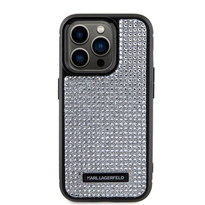 iPhone 15 Pro Max Kılıf Karl Lagerfeld Taşlı Metal Logo Orjinal Lisanslı Kapak