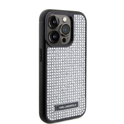 iPhone 15 Pro Max Kılıf Karl Lagerfeld Taşlı Metal Logo Orjinal Lisanslı Kapak
