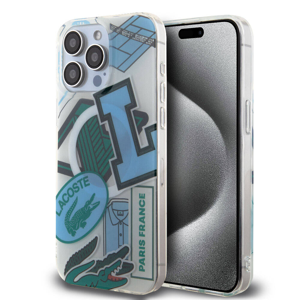 iPhone 15 Pro Max Kılıf Lacoste Orjinal Lisanslı M-safe Şarj Özellikli Çift Katmanlı Yamalar Desenli Kapak