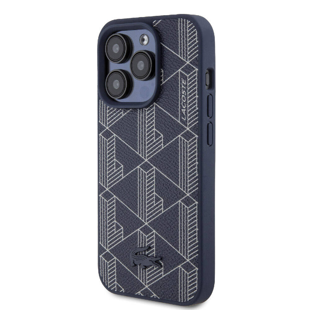 iPhone 15 Pro Max Kılıf Lacoste Orjinal Lisanslı M-safe Şarj Özellikli PU Deri Görünümlü Karışık Monogram Desenli Kapak