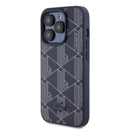 iPhone 15 Pro Max Kılıf Lacoste Orjinal Lisanslı M-safe Şarj Özellikli PU Deri Görünümlü Karışık Monogram Desenli Kapak