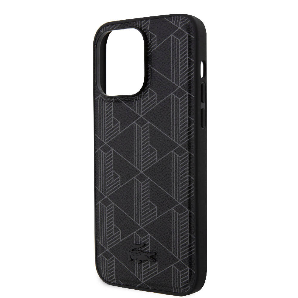 iPhone 15 Pro Max Kılıf Lacoste Orjinal Lisanslı M-safe Şarj Özellikli PU Deri Görünümlü Karışık Monogram Desenli Kapak