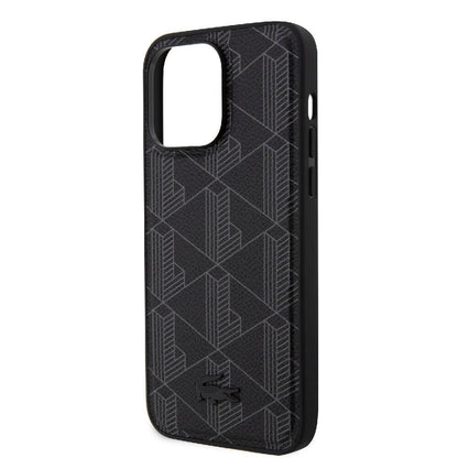 iPhone 15 Pro Max Kılıf Lacoste Orjinal Lisanslı M-safe Şarj Özellikli PU Deri Görünümlü Karışık Monogram Desenli Kapak