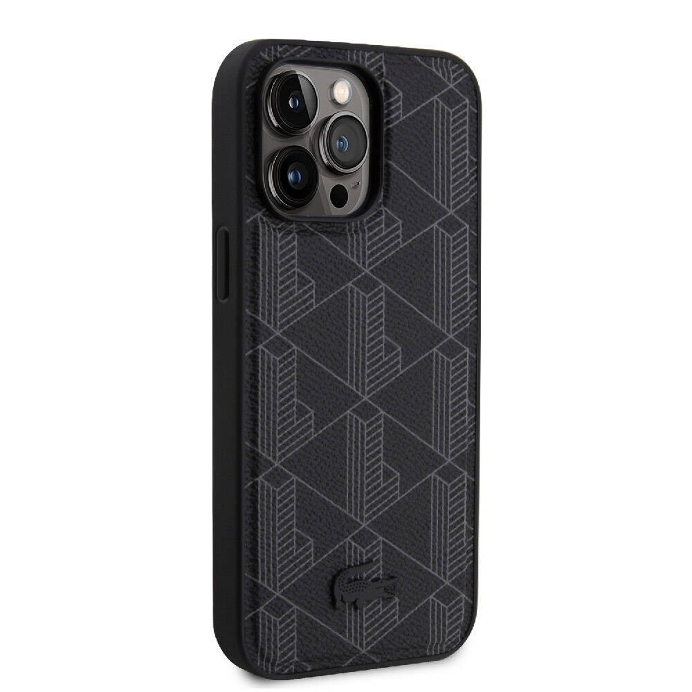 iPhone 15 Pro Max Kılıf Lacoste Orjinal Lisanslı M-safe Şarj Özellikli PU Deri Görünümlü Karışık Monogram Desenli Kapak