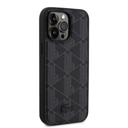 iPhone 15 Pro Max Kılıf Lacoste Orjinal Lisanslı M-safe Şarj Özellikli PU Deri Görünümlü Karışık Monogram Desenli Kapak