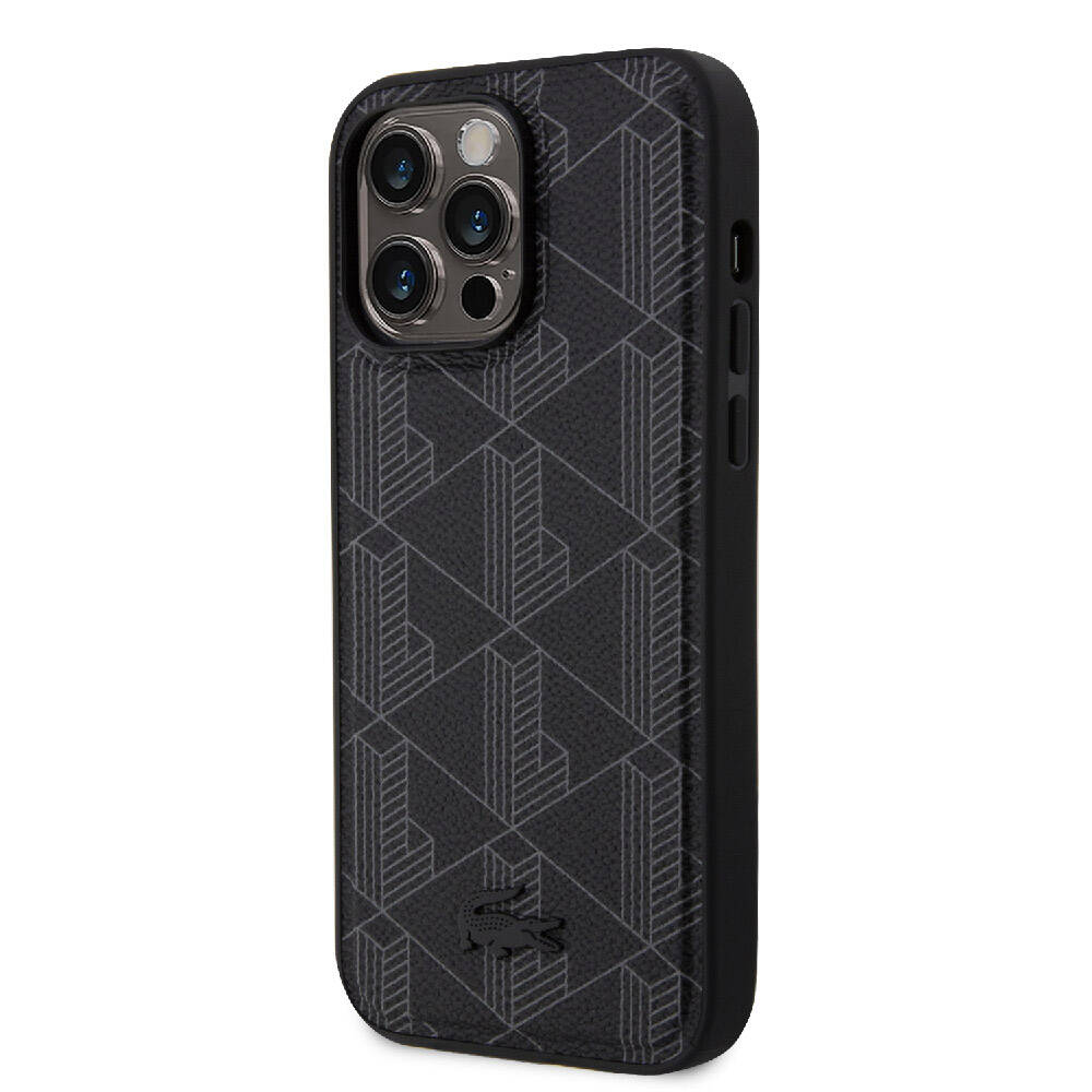iPhone 15 Pro Max Kılıf Lacoste Orjinal Lisanslı M-safe Şarj Özellikli PU Deri Görünümlü Karışık Monogram Desenli Kapak
