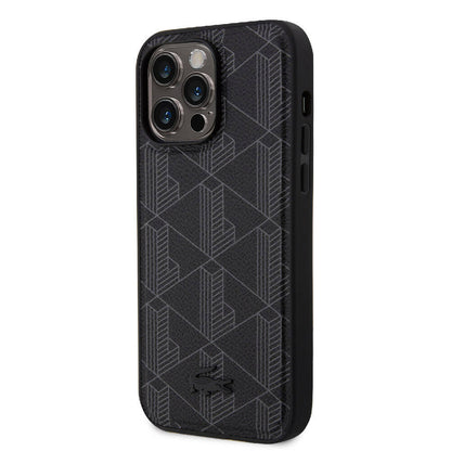 iPhone 15 Pro Max Kılıf Lacoste Orjinal Lisanslı M-safe Şarj Özellikli PU Deri Görünümlü Karışık Monogram Desenli Kapak