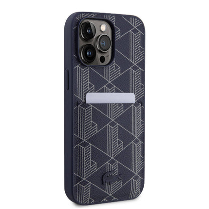 iPhone 15 Pro Max Kılıf Lacoste Orjinal Lisanslı M-safe Şarj Özellikli PU Deri Görünümlü Kartlıklı Karışık Monogram Desenli Kapak