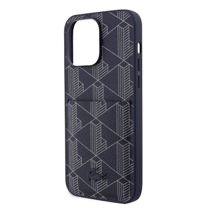 iPhone 15 Pro Max Kılıf Lacoste Orjinal Lisanslı M-safe Şarj Özellikli PU Deri Görünümlü Kartlıklı Karışık Monogram Desenli Kapak