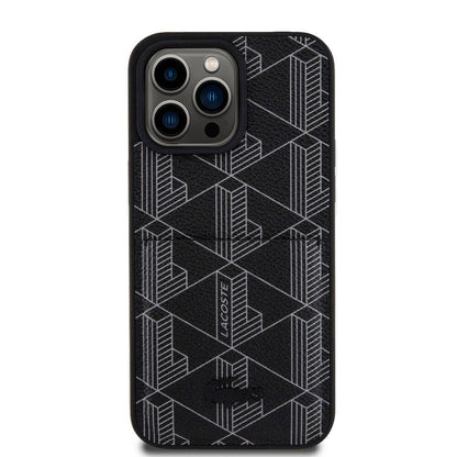 iPhone 15 Pro Max Kılıf Lacoste Orjinal Lisanslı M-safe Şarj Özellikli PU Deri Görünümlü Kartlıklı Karışık Monogram Desenli Kapak