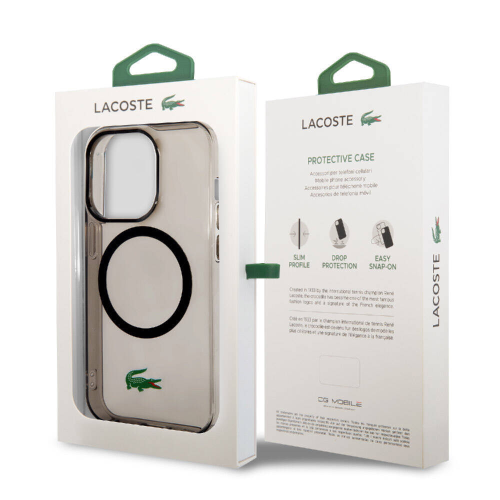 iPhone 15 Pro Max Kılıf Lacoste Orjinal Lisanslı M-safe Şarj Özellikli Transparan Timsah Logo Baskılı Kapak