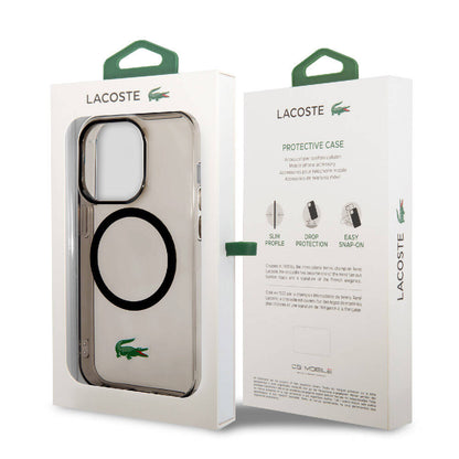 iPhone 15 Pro Max Kılıf Lacoste Orjinal Lisanslı M-safe Şarj Özellikli Transparan Timsah Logo Baskılı Kapak