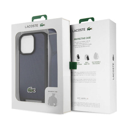 iPhone 15 Pro Max Kılıf Lacoste Orjinal Lisanslı PU Pike Desenli Arka Yüzey Askılı İkonik Timsah Dokuma Logolu Kapak