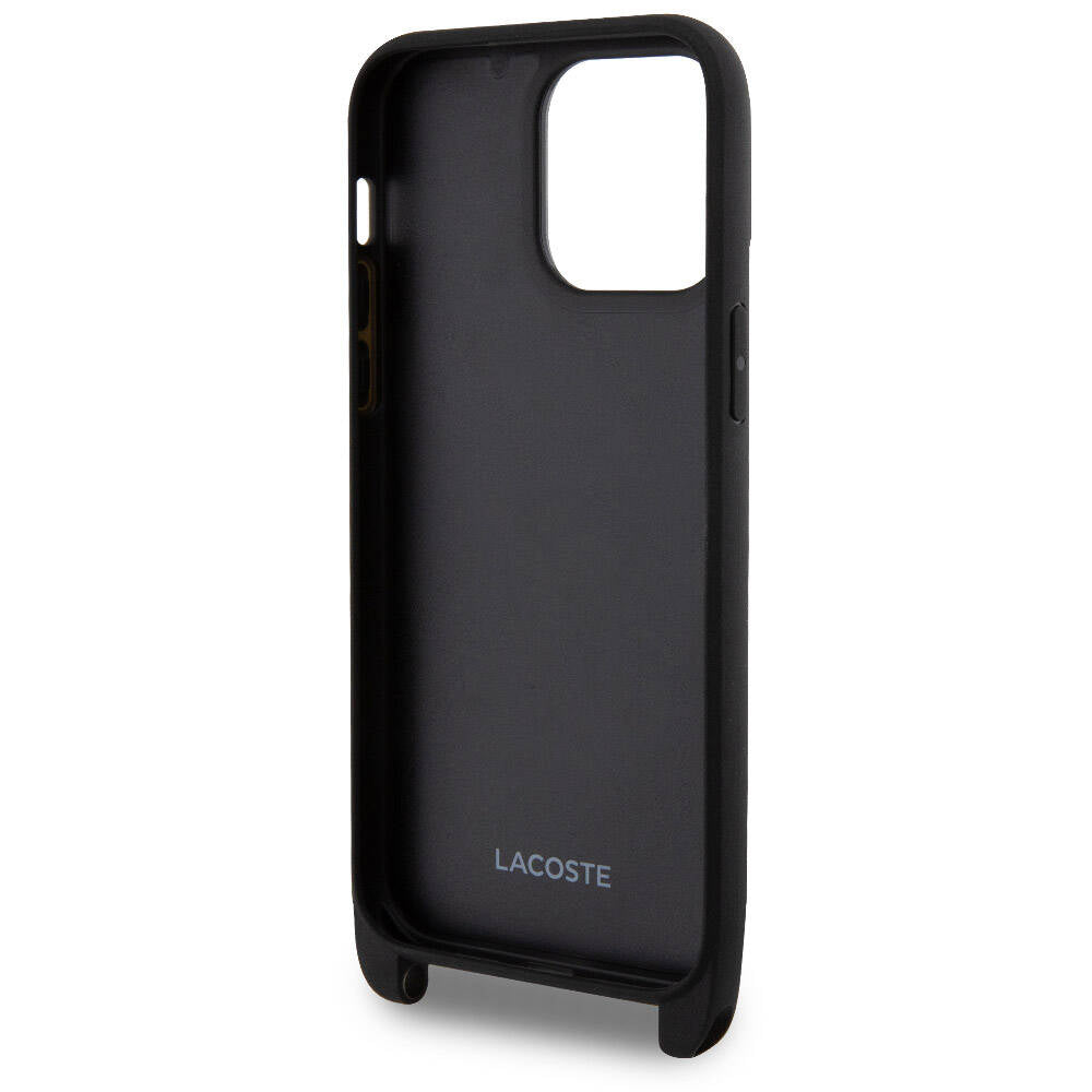 iPhone 15 Pro Max Kılıf Lacoste Orjinal Lisanslı PU Pike Desenli Arka Yüzey Askılı İkonik Timsah Dokuma Logolu Kapak