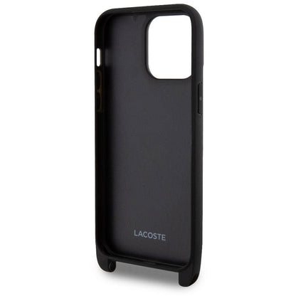 iPhone 15 Pro Max Kılıf Lacoste Orjinal Lisanslı PU Pike Desenli Arka Yüzey Askılı İkonik Timsah Dokuma Logolu Kapak