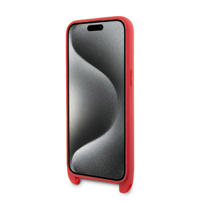iPhone 15 Pro Max Kılıf Lacoste Orjinal Lisanslı PU Pike Desenli Arka Yüzey Askılı İkonik Timsah Dokuma Logolu Kapak