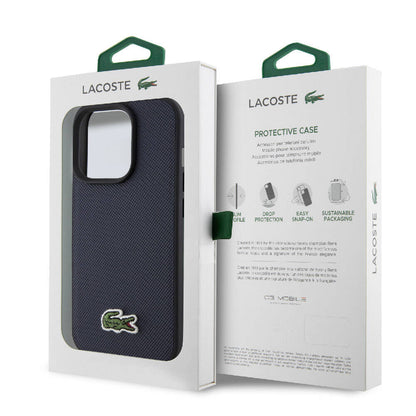 iPhone 15 Pro Max Kılıf Lacoste Orjinal Lisanslı PU Pike Desenli Arka Yüzey İkonik Timsah Dokuma Logolu Kapak