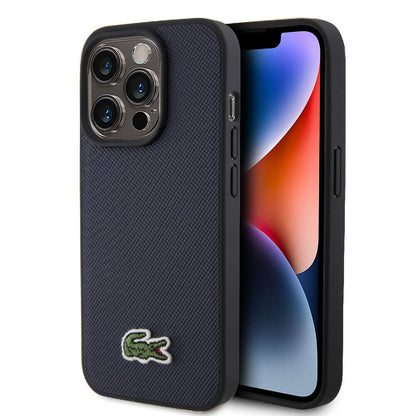 iPhone 15 Pro Max Kılıf Lacoste Orjinal Lisanslı PU Pike Desenli Arka Yüzey İkonik Timsah Dokuma Logolu Kapak