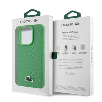 iPhone 15 Pro Max Kılıf Lacoste Orjinal Lisanslı PU Pike Desenli Arka Yüzey İkonik Timsah Dokuma Logolu Kapak