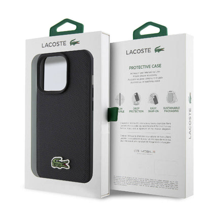 iPhone 15 Pro Max Kılıf Lacoste Orjinal Lisanslı PU Pike Desenli Arka Yüzey İkonik Timsah Dokuma Logolu Kapak