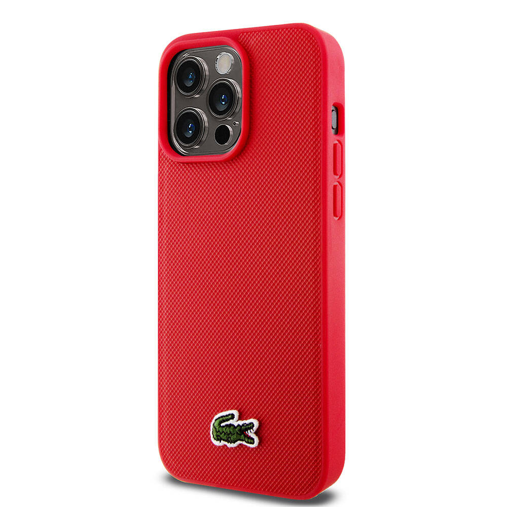 iPhone 15 Pro Max Kılıf Lacoste Orjinal Lisanslı PU Pike Desenli Arka Yüzey İkonik Timsah Dokuma Logolu Kapak