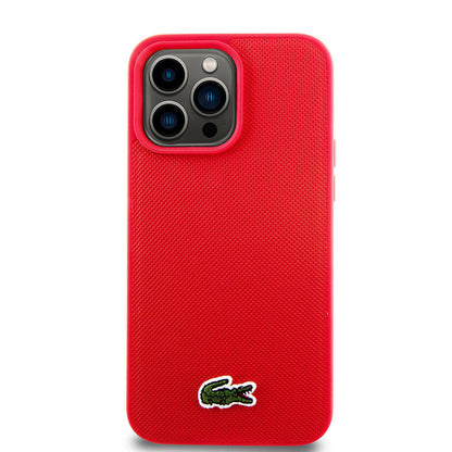iPhone 15 Pro Max Kılıf Lacoste Orjinal Lisanslı PU Pike Desenli Arka Yüzey İkonik Timsah Dokuma Logolu Kapak
