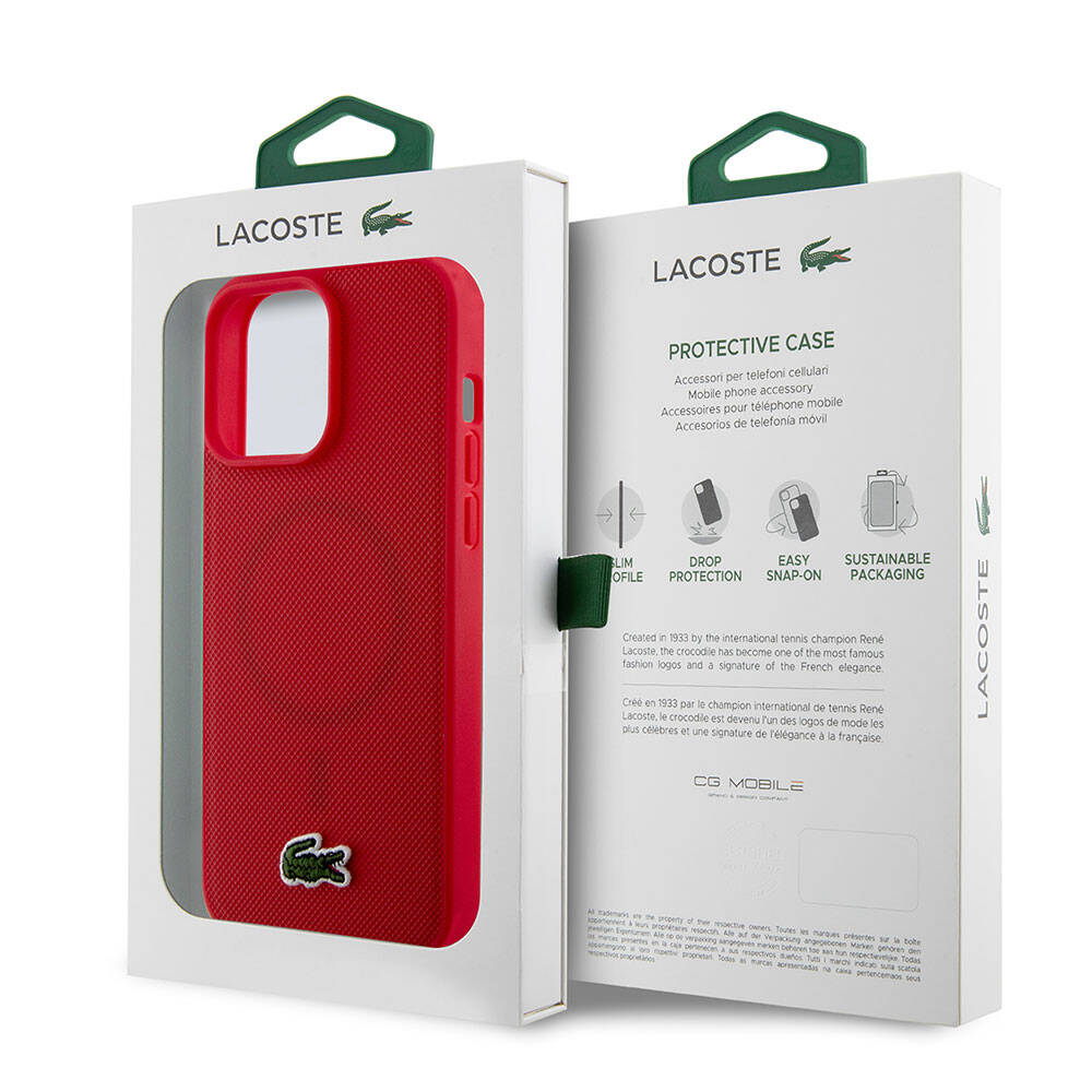 iPhone 15 Pro Max Kılıf Lacoste Orjinal Lisanslı PU Pike Desenli Arka Yüzey İkonik Timsah Dokuma Logolu Kapak