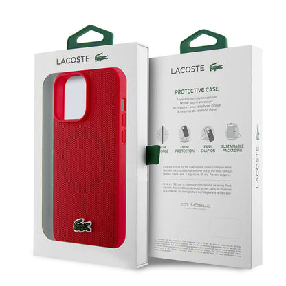iPhone 15 Pro Max Kılıf Lacoste Orjinal Lisanslı PU Pike Desenli Arka Yüzey İkonik Timsah Dokuma Logolu Kapak