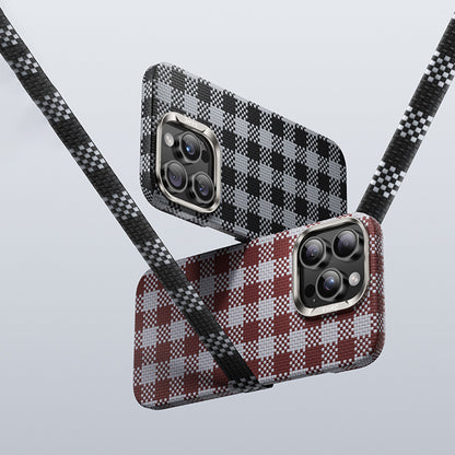 iPhone 15 Pro Max Kılıf M-safe Şarj Özellikli Ekose Tasarımlı Benks ArmorVichy Kevlar Kapak