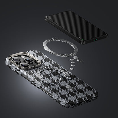 iPhone 15 Pro Max Kılıf M-safe Şarj Özellikli Ekose Tasarımlı Benks ArmorVichy Kevlar Kapak